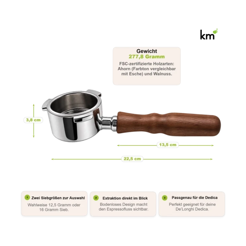 Bodenloser Siebträger für Delonghi Dedica