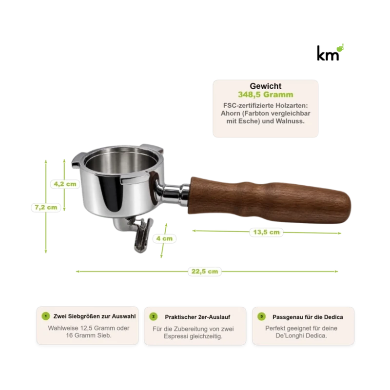 Siebträger für Delonghi Dedica mit 2er Auslauf