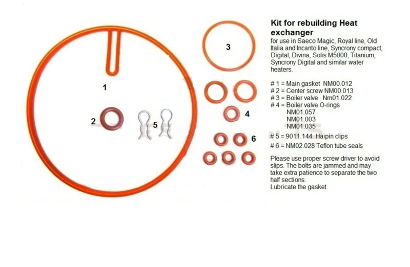 Saeco Magic Royal Boiler Repair Kit with Silicon - 15 piece set