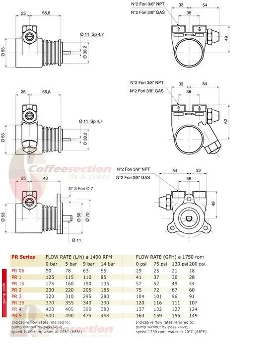 PA204F, ROTARY VANE PUMP NUERT ø 3/8" GAS 200L/H,NPT, 1330204,FAEMA E91-E92-E97