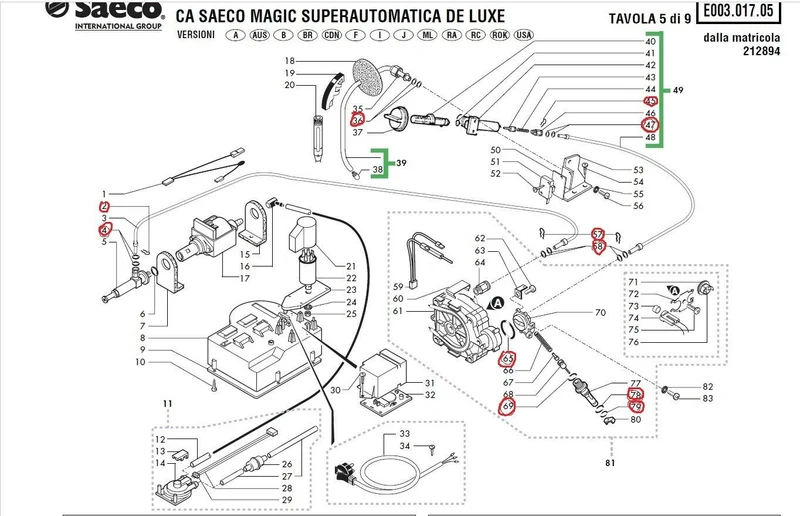 Saeco parts - Full Kit Set for Magic, Incanto, Italia, Royal, Rotel gaskets pins