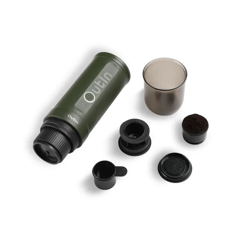 OutIn Nano Portable Electric Espresso Machine Travel Kit, Forest Green