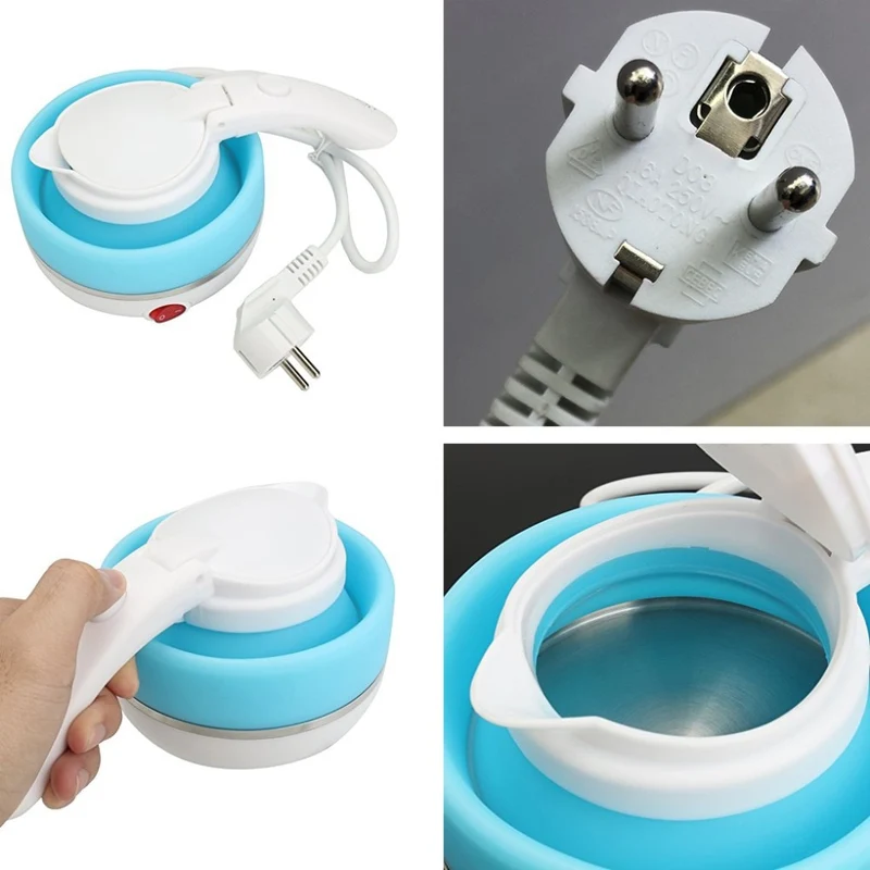 0.75L EU Plug Electric Kettle Silicone Foldable Portable Travel Camping Water Boiler