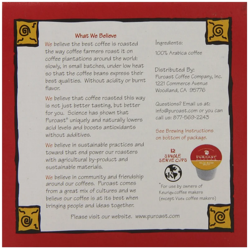Puroast Low Acid Coffee Single Serve Keurig Compatible