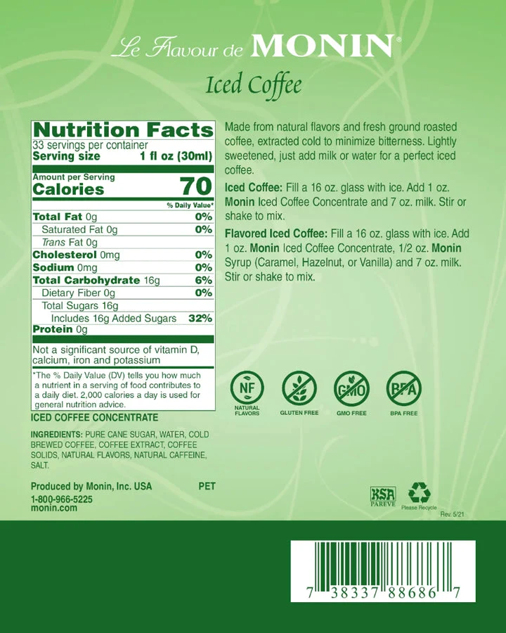 Monin Syrup Iced Coffee Concentrate 1L