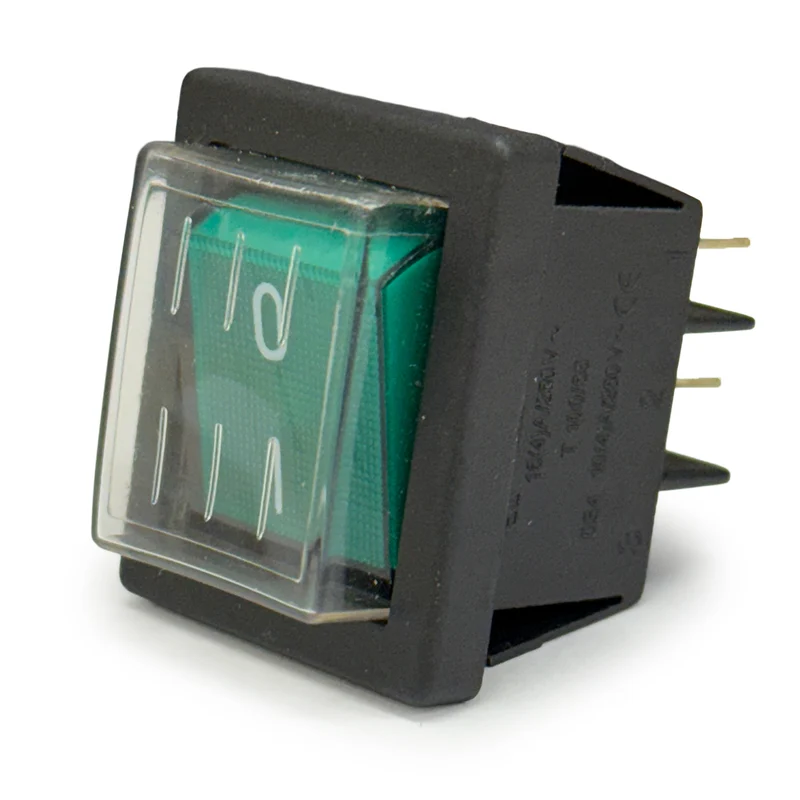 Mains Power Switch Green 16A 250v