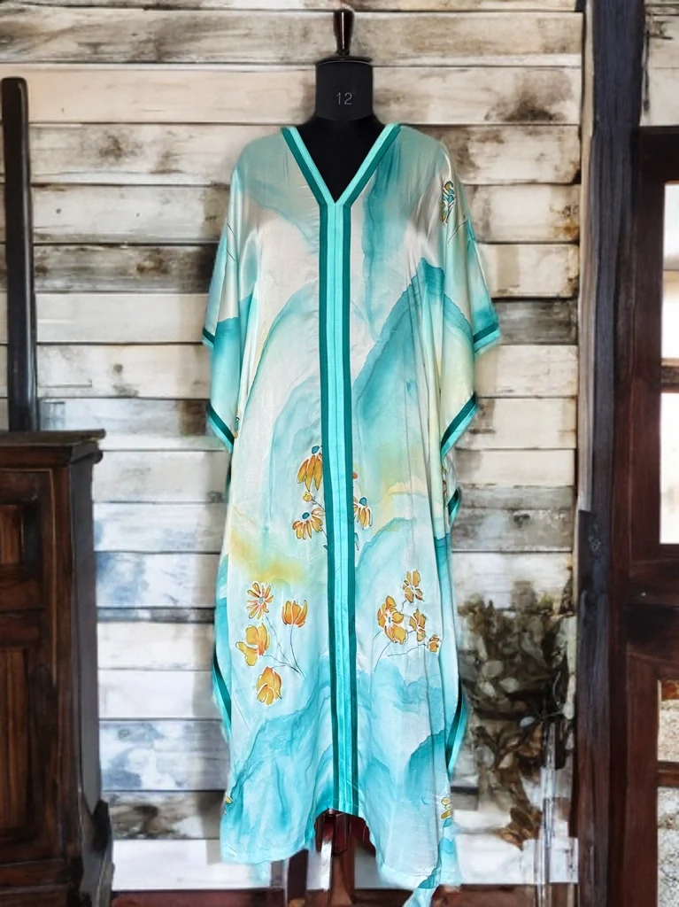 Aqua Drift Silk Kaftan