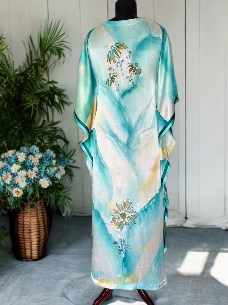 Aqua Drift Silk Kaftan