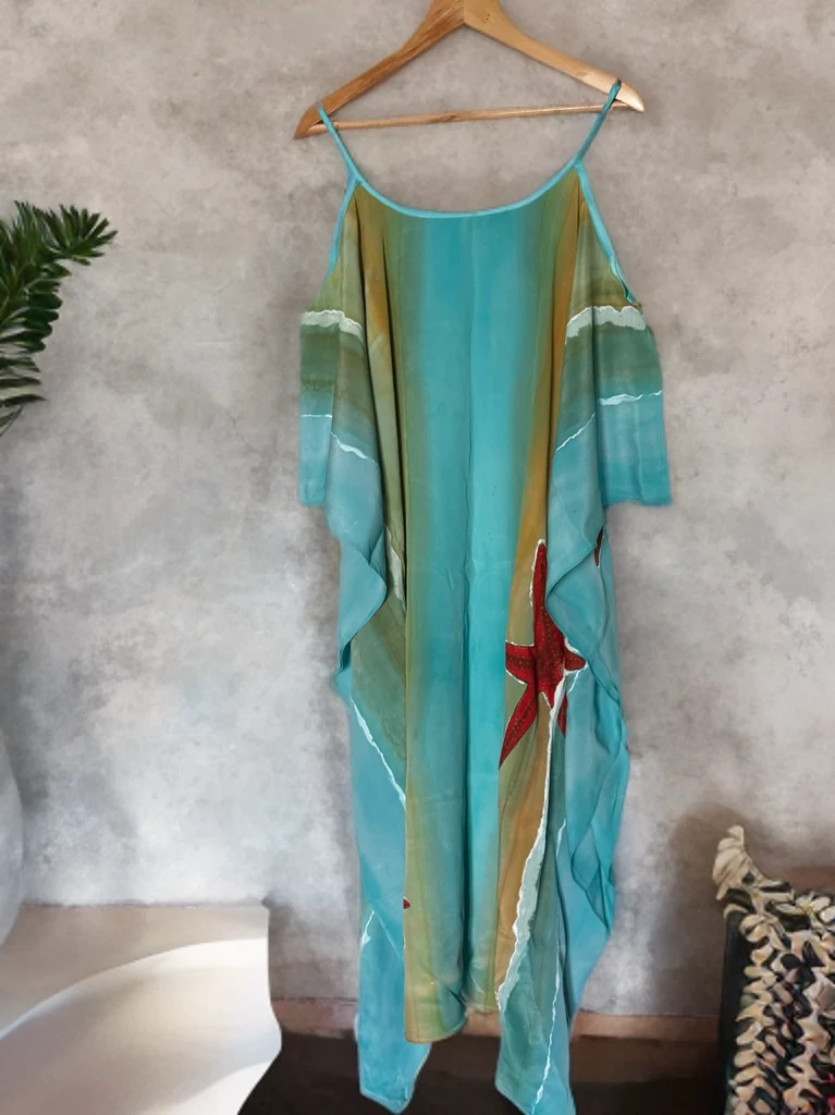 Tide & Star – Handpainted Silk Crepe Beach Kaftan