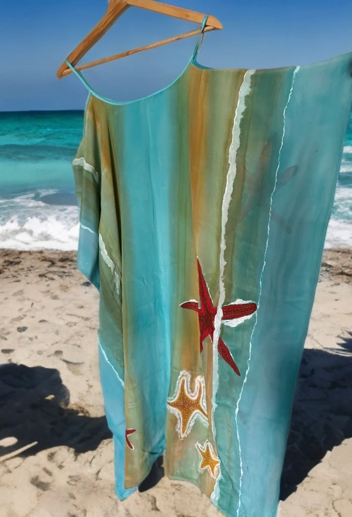 Tide & Star – Handpainted Silk Crepe Beach Kaftan