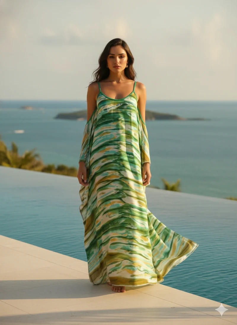 Ripples – Handpainted Silk Crepe Beach Kaftan