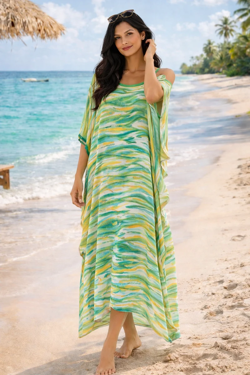 Ripples – Handpainted Silk Crepe Beach Kaftan