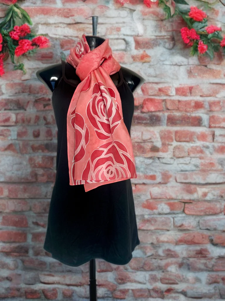 ROUGE ROSETTE – HANDPAINTED SILK SCARF