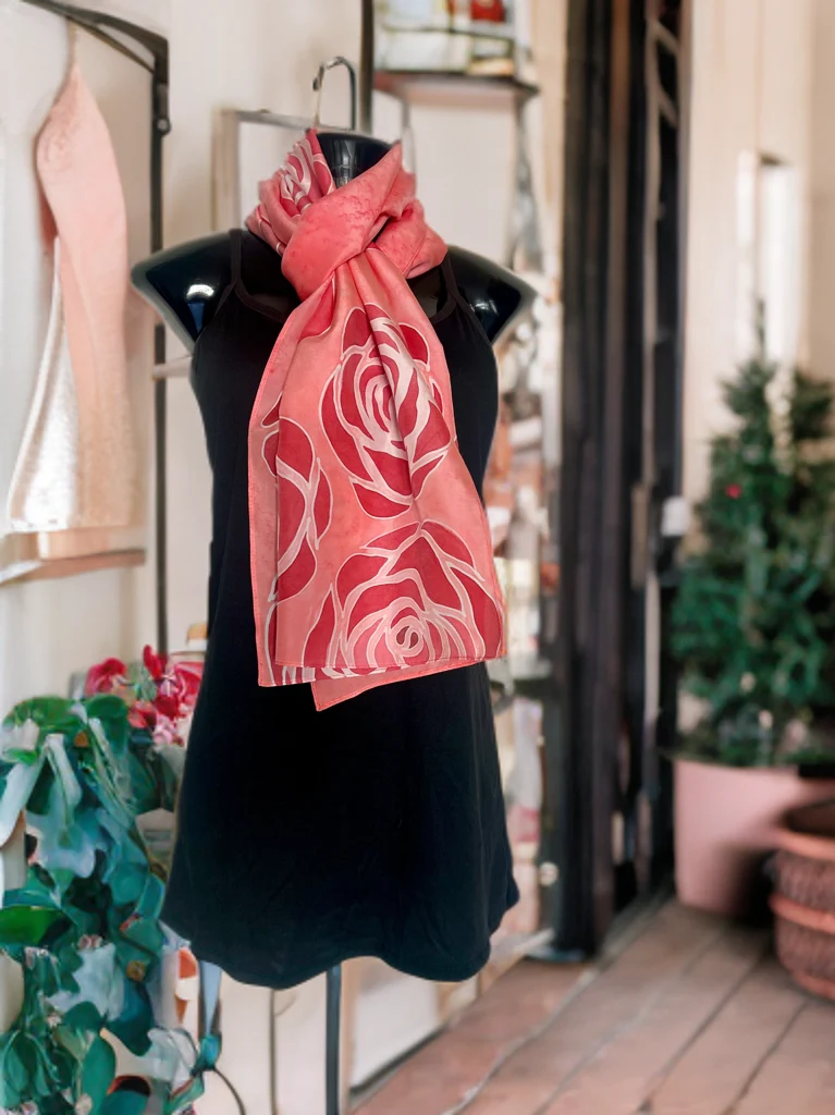 ROUGE ROSETTE – HANDPAINTED SILK SCARF