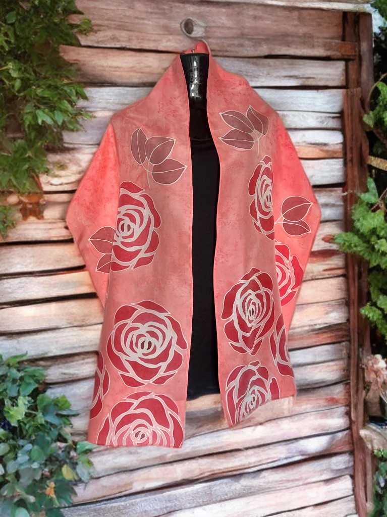 ROUGE ROSETTE – HANDPAINTED SILK SCARF
