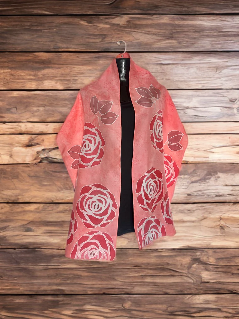 ROUGE ROSETTE – HANDPAINTED SILK SCARF