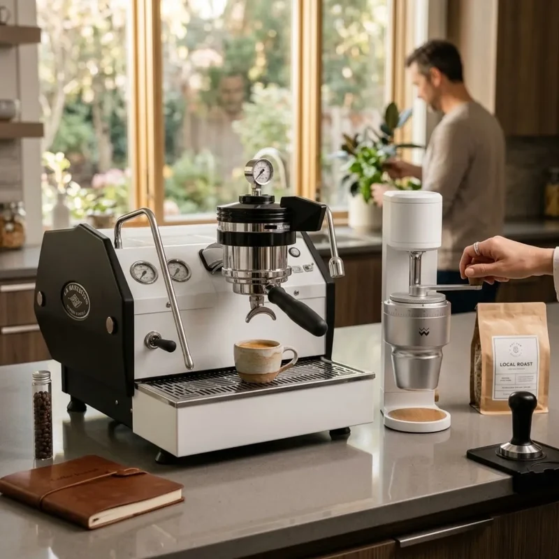 La Marzocco GS3 MP Espresso Machine + Weber Workshops Key Coffee Grinder Home Bundle Kit