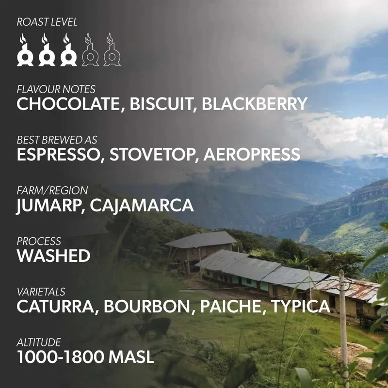 Chimney Fire Peru Coffee Beans - Chocolate, Biscuit, Blackberry