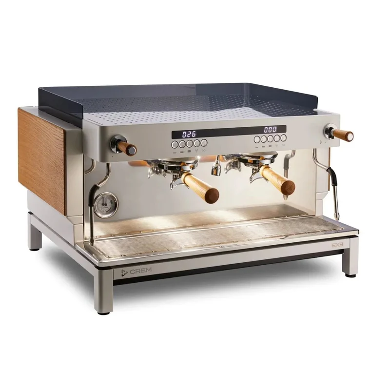 CREM EX3 2 Group Display Espresso Machine + 11.5L Boiler - White/Oak Takeaway Cup Version