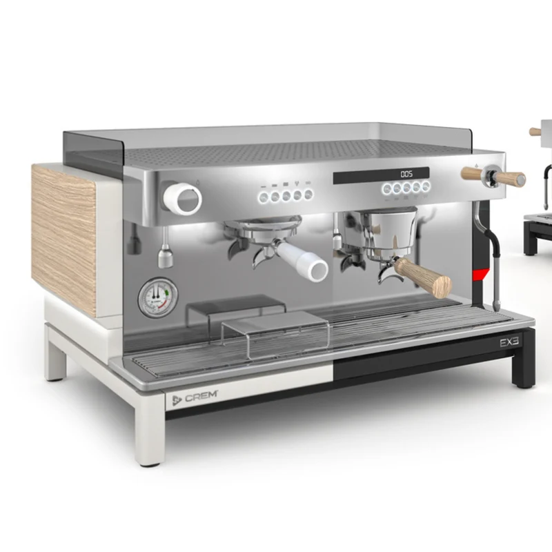 CREM EX3 2 Group Display Espresso Machine + 11.5L Boiler - White/Oak Takeaway Cup Version