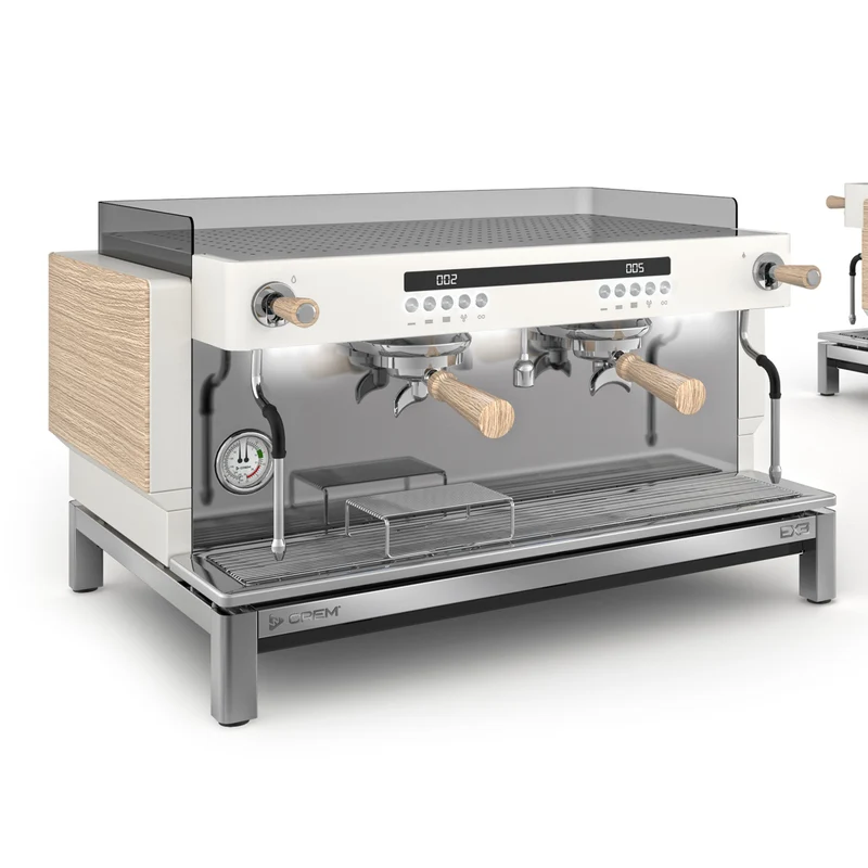CREM EX3 2 Group Display Espresso Machine + 11.5L Boiler - White/Oak Takeaway Cup Version