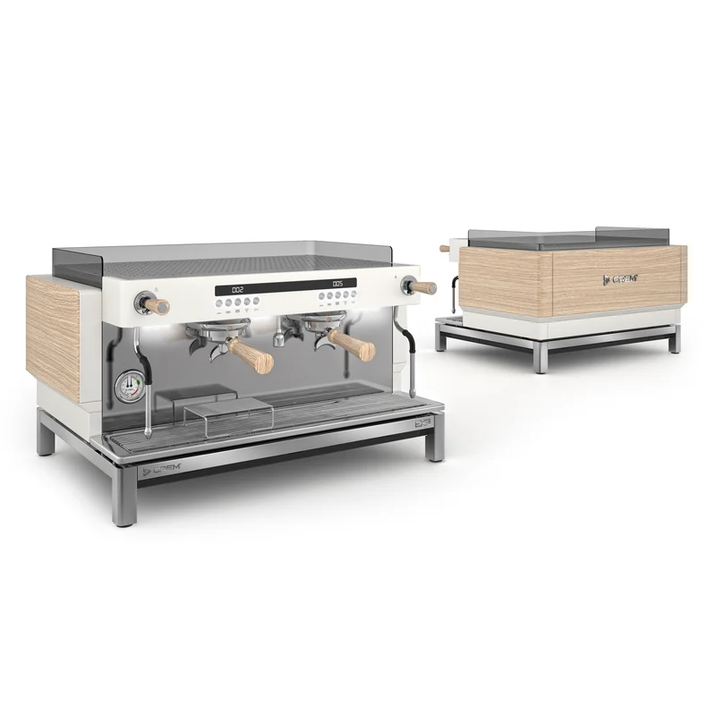 CREM EX3 2 Group Display Espresso Machine + 11.5L Boiler - White/Oak Takeaway Cup Version