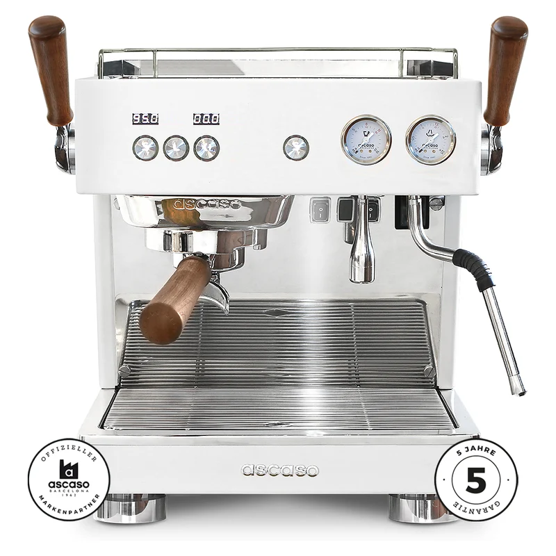 Ascaso Baby T Plus mit Flow Control Weiß Bundle mit Fiorenzato Allground Sense GBW