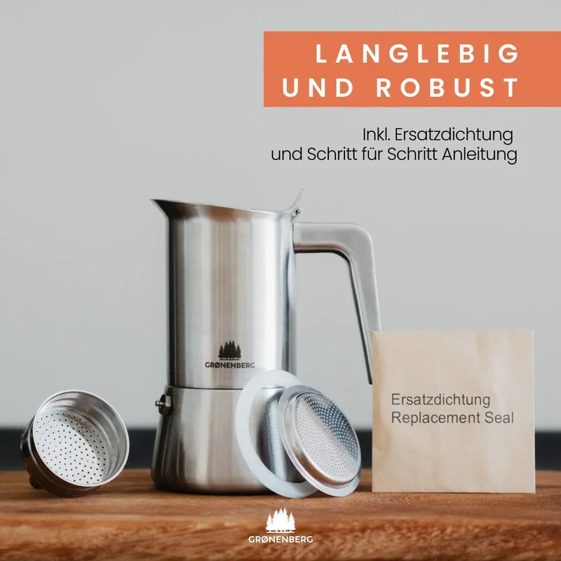 Groenenberg Espressokocher Edelstahl 4 Tassen | Induktion geeignet